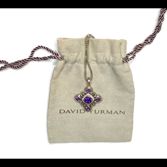 DAVID YURMAN Diamond Amethyst Renaissance Pendant on 18” DY Sterling Box Chain - Picture 4 of 16